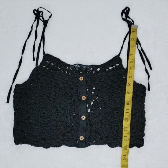 NWT ZARA black crochet festival retro boho button down crop top - Picture 6 of 8